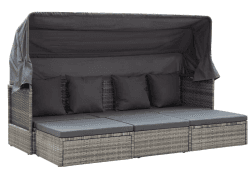 vidaXL Gartenbett mit Dach aus Poly-Rattan in grau