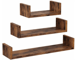 Vasagle Wandregal LWS36BX, braun, vintage, 3-teilig, 60cm / 45cm / 30cm, aus Holz