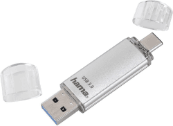 Hama USB Stick, 128 GB (Speicherstick USB-C USB-A, USB 3.1/3.0, Universal-Datenspeicher mit 40 MB/s aus Aluminium, für Windows/MacBook), silber