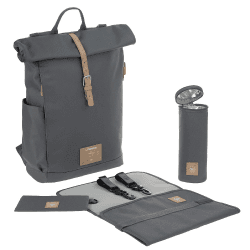 LÄSSIG Baby Wickelrucksack mit Wickelunterlage, Kinderwagenbefestigung, Flaschenwärmer wasserabweisend nachhaltig produziert/Rolltop Backpack Anthracite