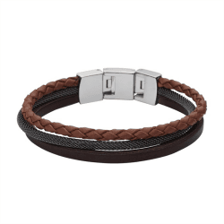Fossil JF02213 Herren Armband Edelstahl Leder braun schwarz 21 cm
