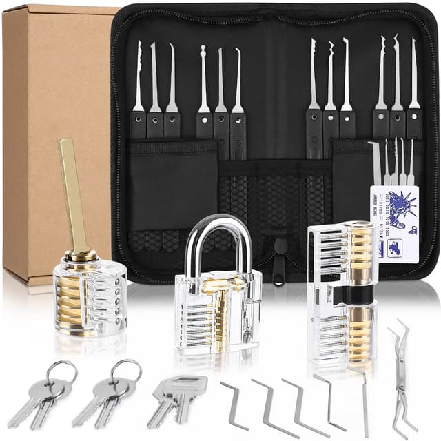 🔓 Lockpicking Set: 34 Stück Dietrich Set + 3 Transparente Übungsschlösser