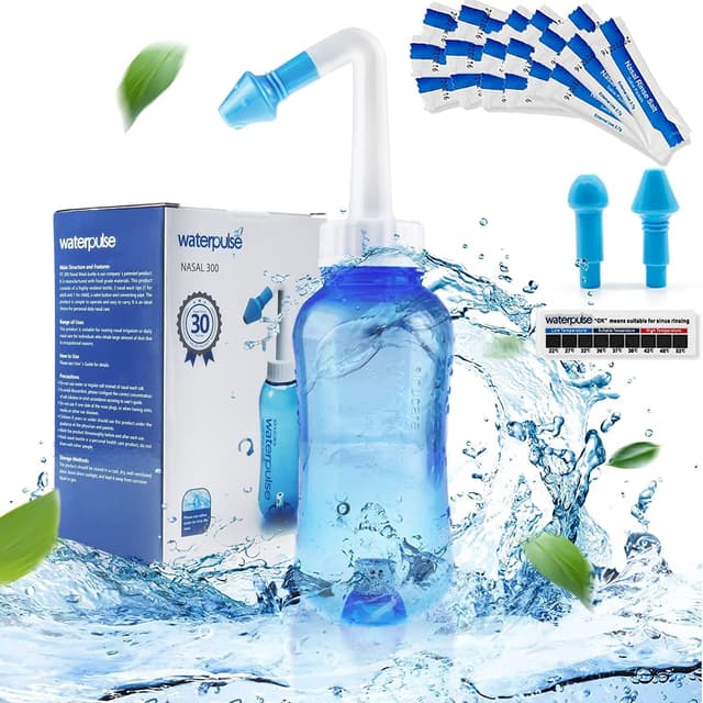 Nasendusche für Erwachsene und Kinder 300ml mit Nasenspülsalz und Thermometer-Aufkleber