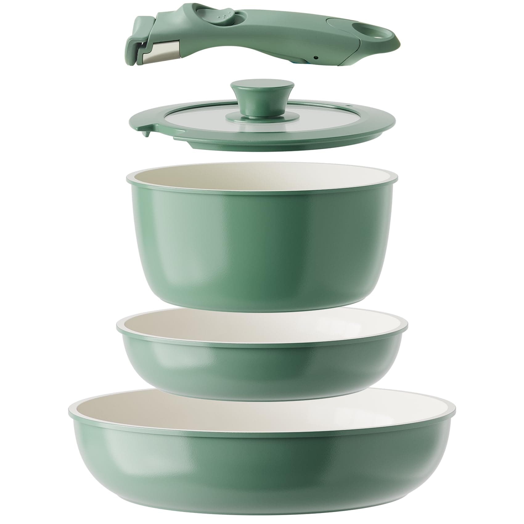 Redchef Pfannenset Keramik mit Abnehmbaren Griffen - 5-Teilig Set in Grün 🍳🌿