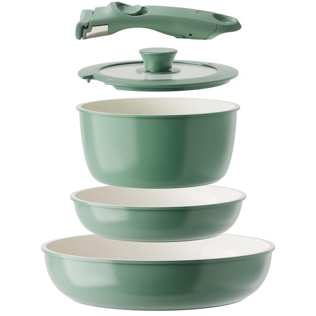 Redchef Pfannenset Keramik mit Abnehmbaren Griffen - 5-Teilig Set in Grün 🍳🌿