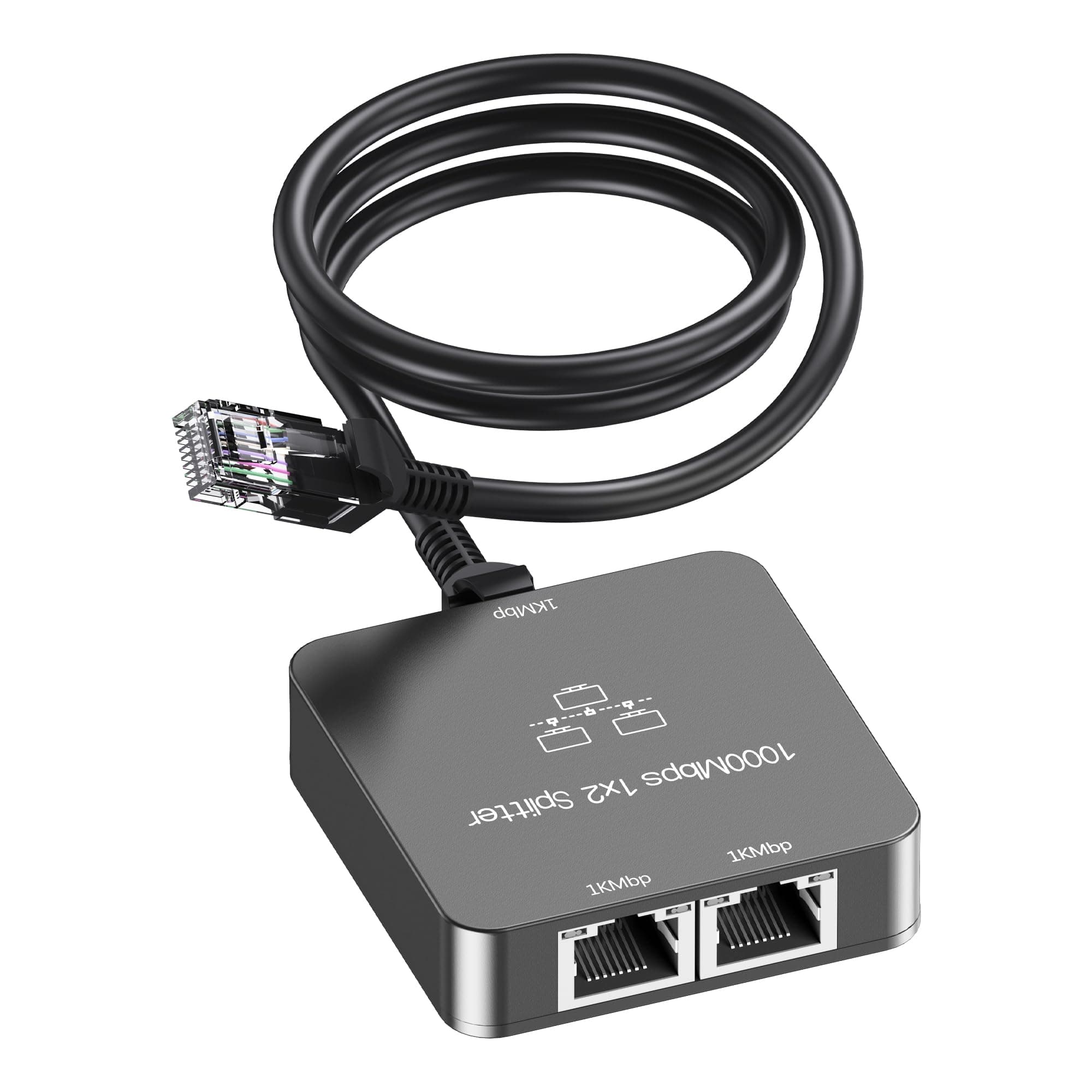 🌐 UZIFHDHI LAN Splitter 1 auf 2 mit Ethernet Kabel, Gigabit LAN Switch 2 Port 1000Mbps Ethernet Splitter für Computer, TV, Hub, Switch, Router, Set-Top Box,et. Grau