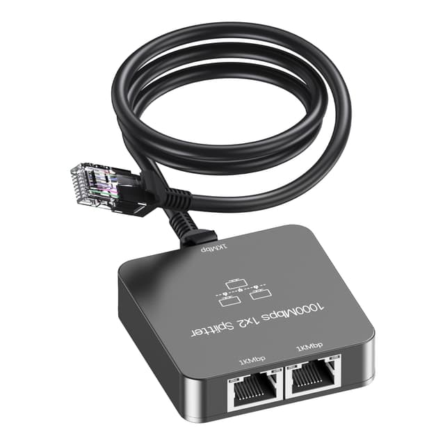 🌐 UZIFHDHI LAN Splitter 1 auf 2 mit Ethernet Kabel, Gigabit LAN Switch 2 Port 1000Mbps Ethernet Splitter für Computer, TV, Hub, Switch, Router, Set-Top Box,et. Grau