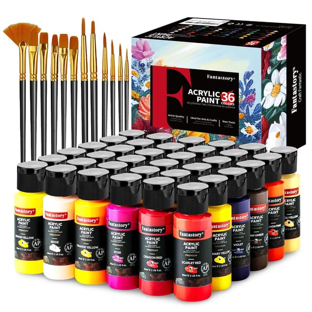 Fantastory Acrylfarben Set, 60mlx36 klassische Acrylic Paint, 12 Pinseln 🎨🖌️