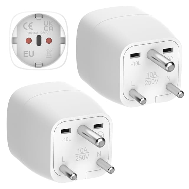 Clomnpe 2 Stück Reiseadapter für Indien - Reisestecker Indien Typ D
