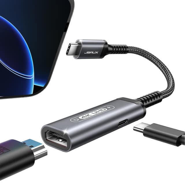 JSAUX USB C auf HDMI Adapter, 2-in-1 Typ C zu HDMI 4K@30Hz 100W Schnellladeanschluss 🚀