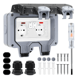 🔌🌧️ IP66 Wasserdichte Außensteckdose mit Schalter und Kontrollleuchte - 2-Fach Steckdose für den Garten Angebot bei HelloDeals