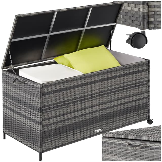 🌿🌞 Tectake® Poly Rattan Gartenbox 117x54x64cm - Grau | Nr. 404555 🌞🌿