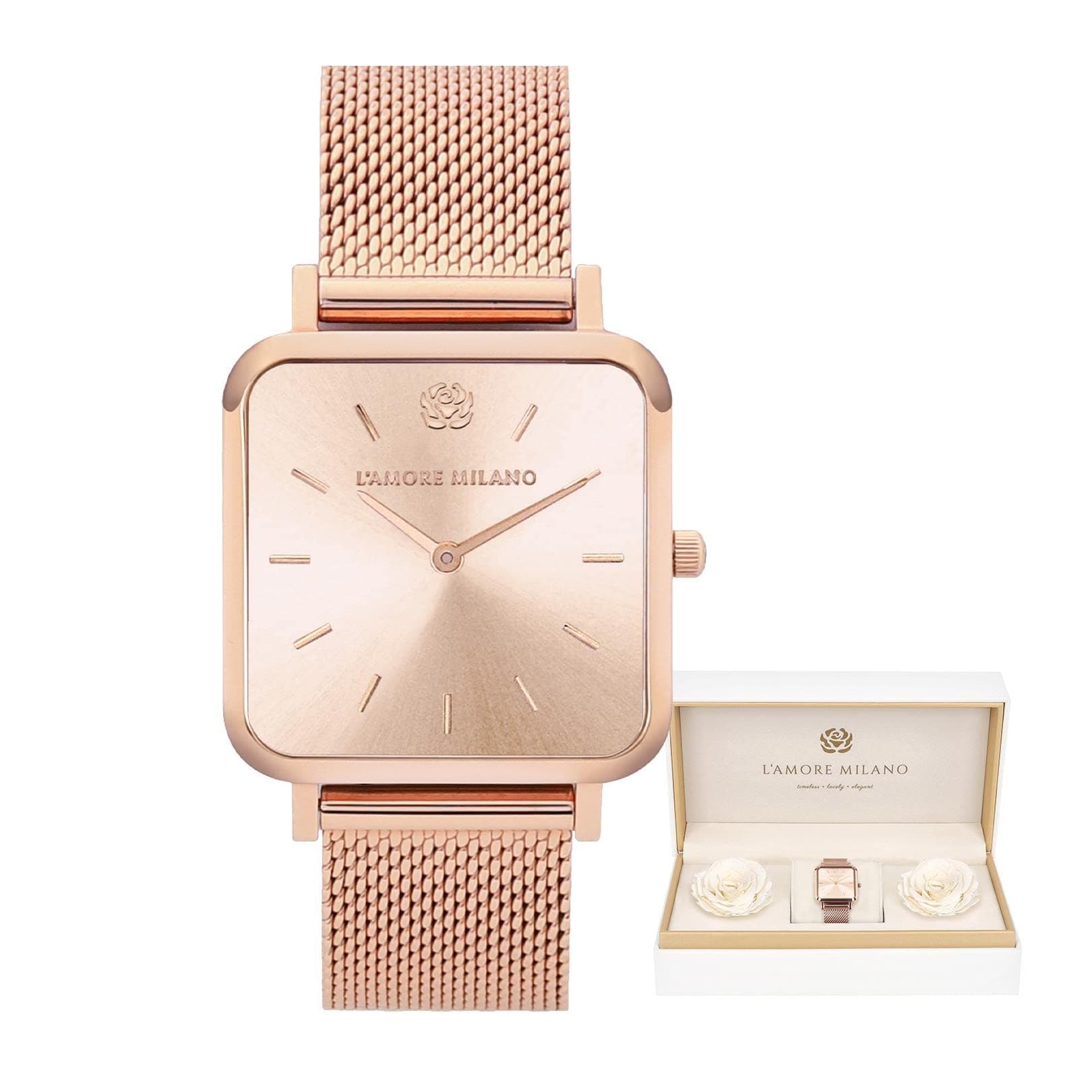 L'AMORE MILANO Damenuhr Rosenbox - Hochwertige Armbanduhr Edelstahl 🌹💎