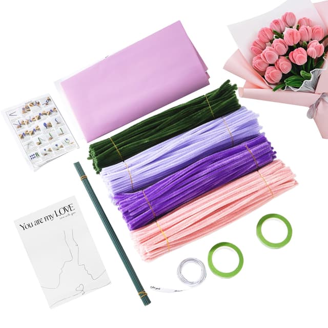 🌷🎁Pfeifenreiniger Blumen Set - Basteln Sie wunderschöne Blumensträuße!🌼🎨