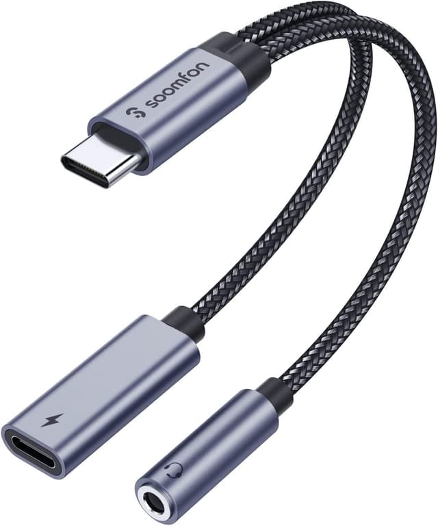 SOOMFON 2-in-1 USB C auf Klinke Adapter und Laden, Typ C 3,5mm Aux Kopfhörer Adapter mit DAC-Chip