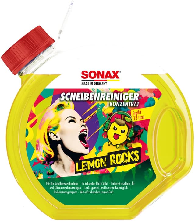 SONAX ScheibenReiniger Lemon Rocks (3 Liter) - Entfernt Insekten, Öl, Silikon