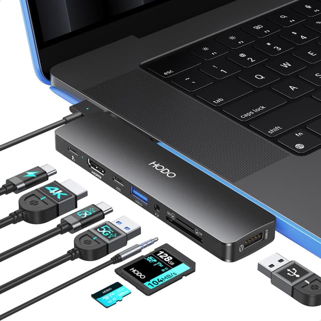HODO USB C Hub HDMI Adapter für MacBook, Mac Air Pro Zubehör 8 in 2 mit 4K 60Hz HDMI,Thunderbolt 3 Port, USB C, USB 3.0/2.0, SD und TF Kartensteckplatz für M4 M3 M2 M1 2024-2018 - Deal!