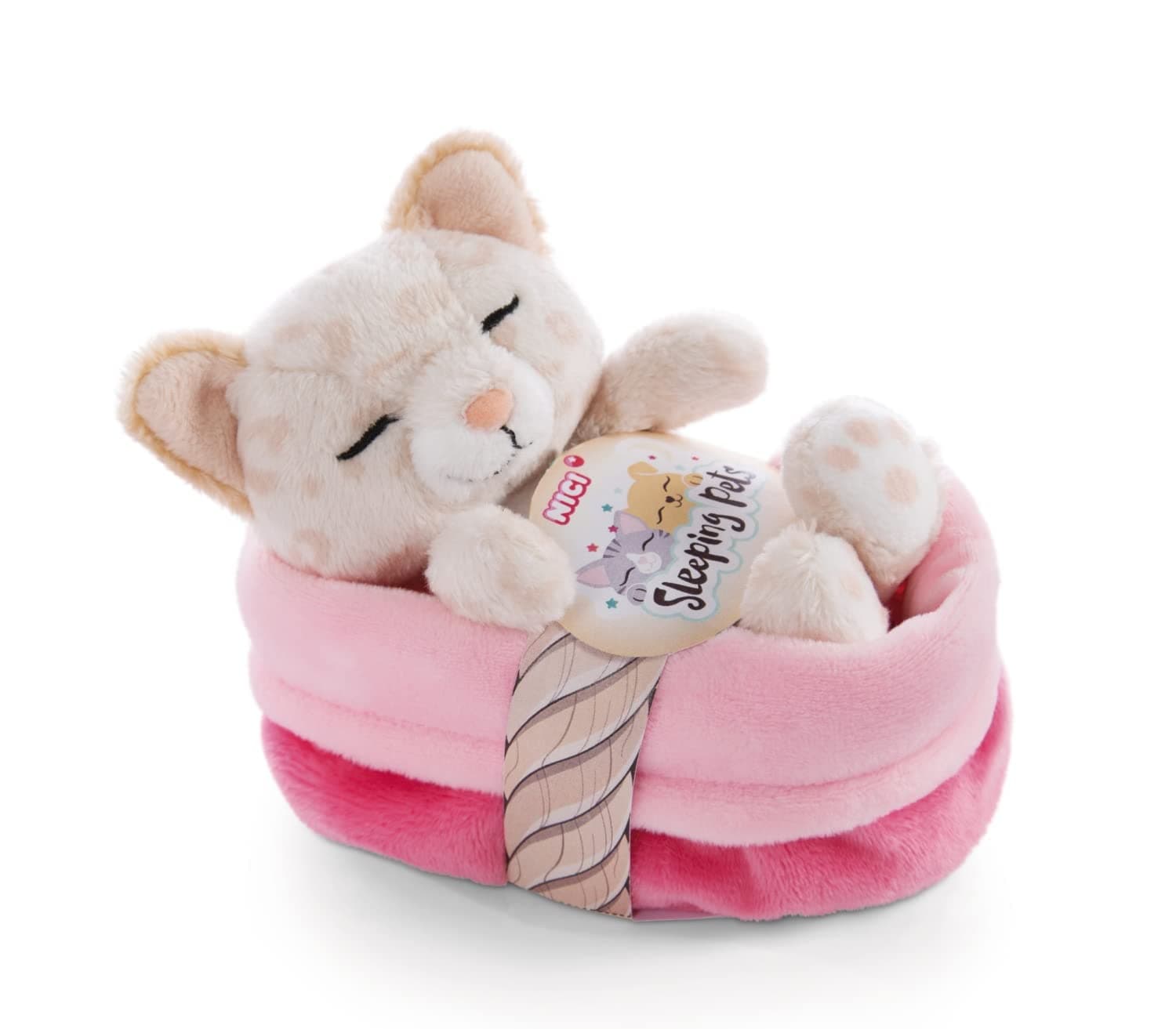 🐱 NICI Kuscheltier Katze im Körbchen 12 cm – Sleeping Pets Plüschtier Katze mit Leopardenmuster 🐾