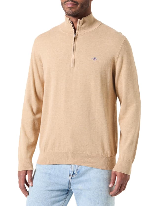 🔥 GANT Herren Classic Cotton Half Zip Pullover S Khaki Mel - Nur 54.42€!