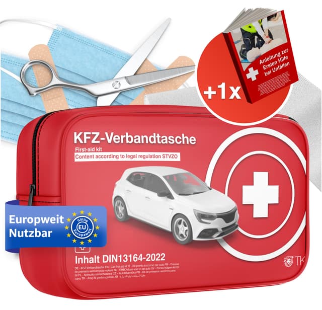 🚑 TK Gruppe Timo Klingler Verbandstasche KFZ mit Beatmungstücher - Verbandskasten Auto nach aktueller Norm 2025 - DIN13164