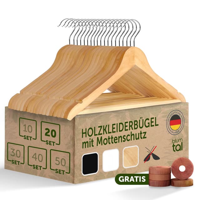 Blumtal Kleiderbügel Holz 20er Set mit Zedernholz Mottenschutz 🌲👗