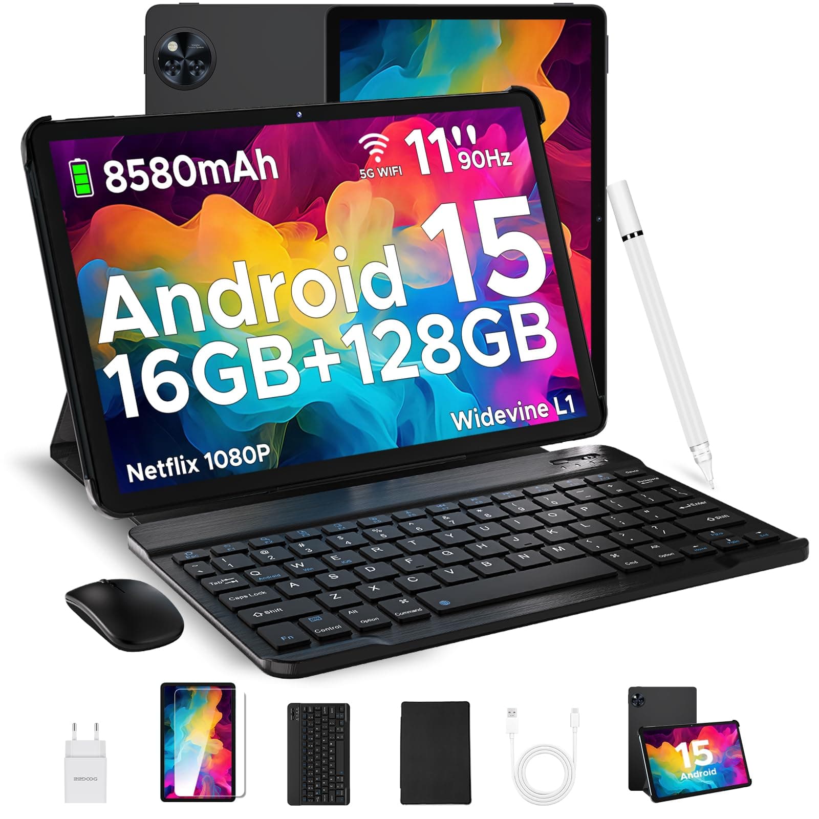 DOOGEE U11 2025 Neueste Android 15 Tablet 11 Zoll 16GB+128GB (2TB TF) - Schwarz