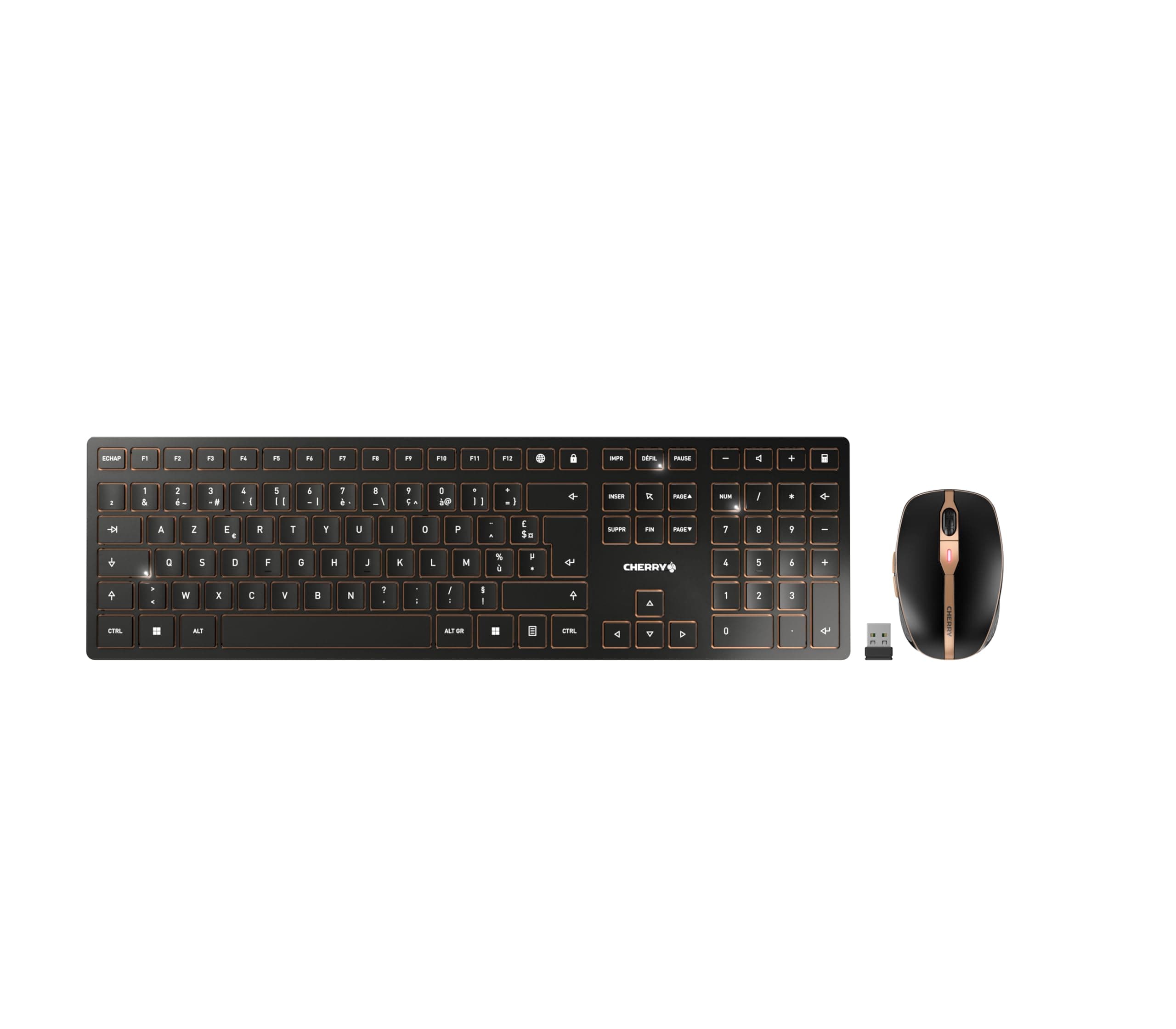 🍒 CHERRY DW 9100 SLIM: Kabelloses Tastatur- und Maus-Set in Schwarz-Bronze