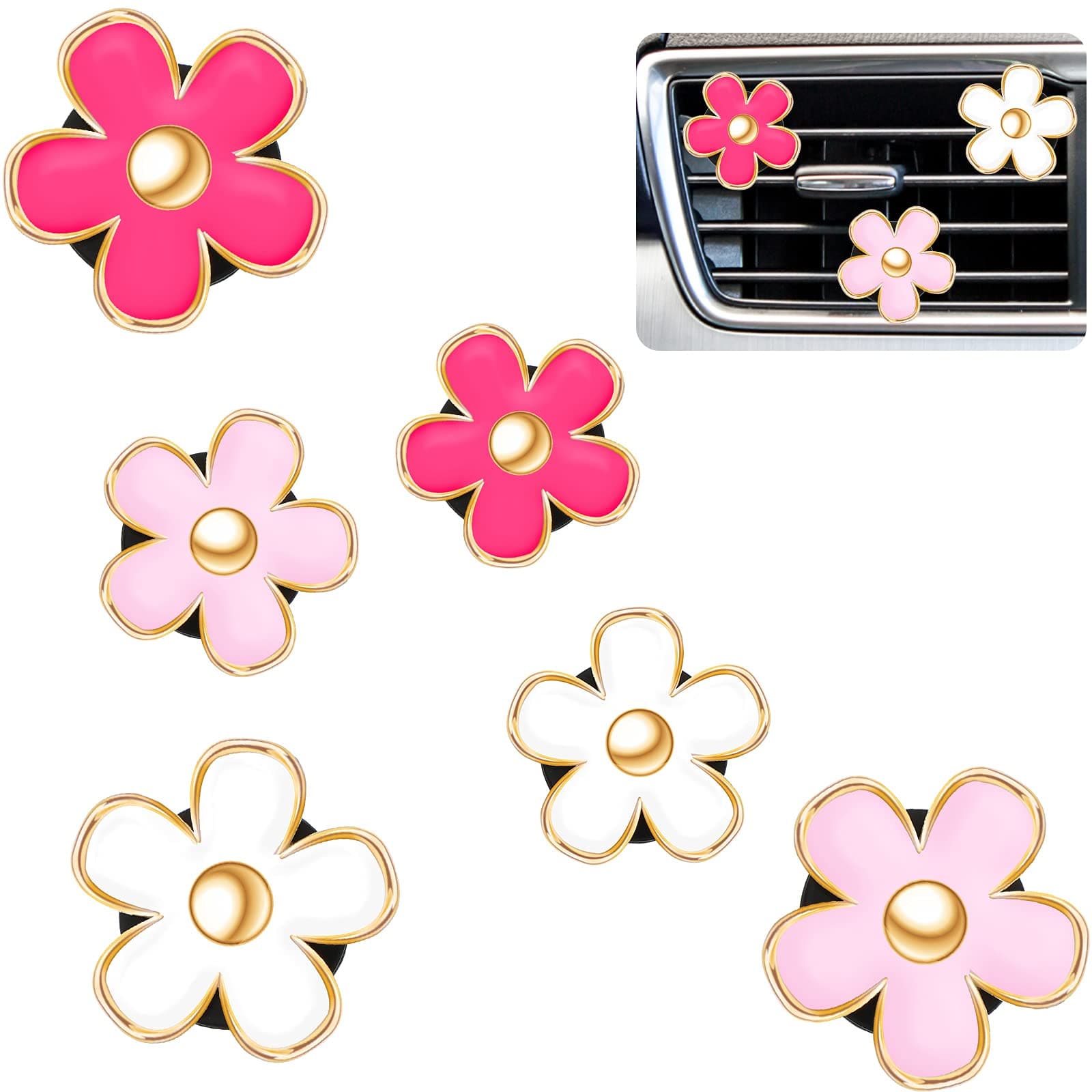 🌸 6 Stück Gänseblümchen Blume Auto Lufterfrischer Clip - Auto Innenzubehör