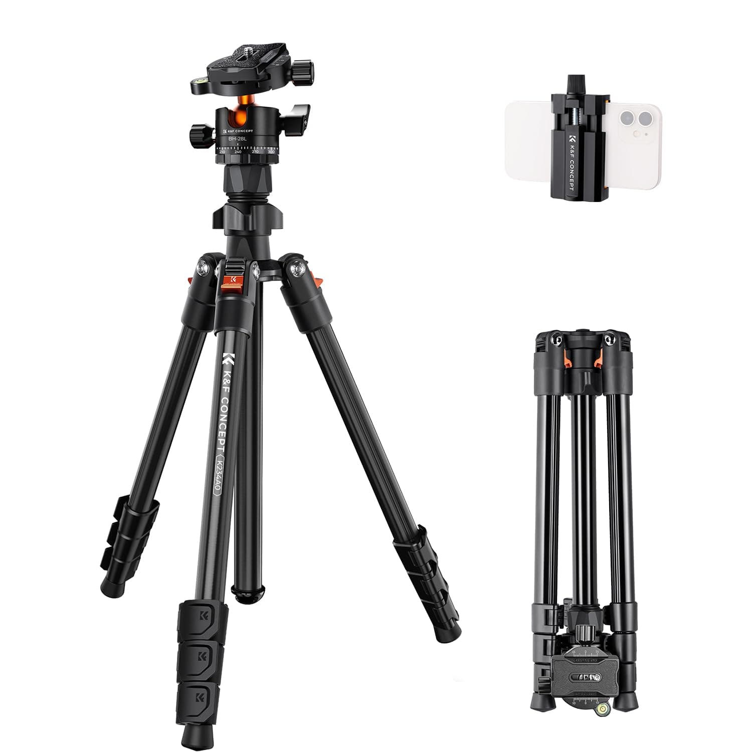 📸 K&F Concept K234A0 Handy-Stativ mit CNC BH-28L Kugelkopf,163cm Kamera Stativ 🌟