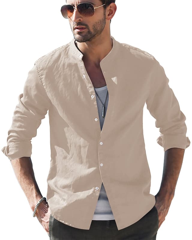 LVCBL Hemd Herren Langarm Henley Sommerhemd 3XL 02khaki