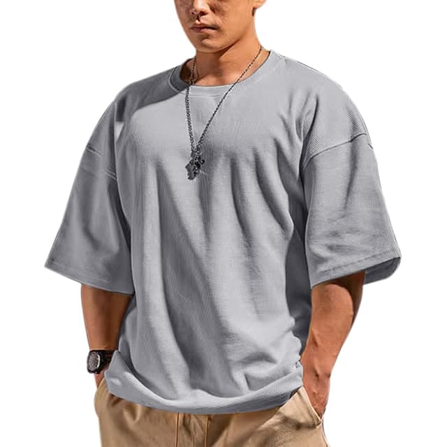 🔥 Muscle Alive Herren Basic Langarmshirts Waffel Sweatshirt XL T3318 Grau 💪
