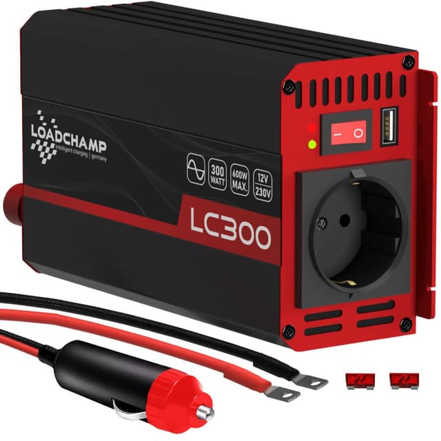 🔋🔌 LOADCHAMP Wechselrichter 300W / 600W Reiner Sinus Spannungswandler 12v 230v Inverter LCD-Display Stromerzeuger Solar Wohnmobil 300W 12V