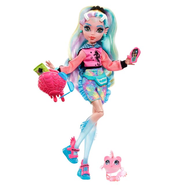 👻 MONSTER HIGH Lagoona Blue Puppe - Pink Hoodie, Batik-Bikeshorts, Plateausandalen, Flossen, Zubehör