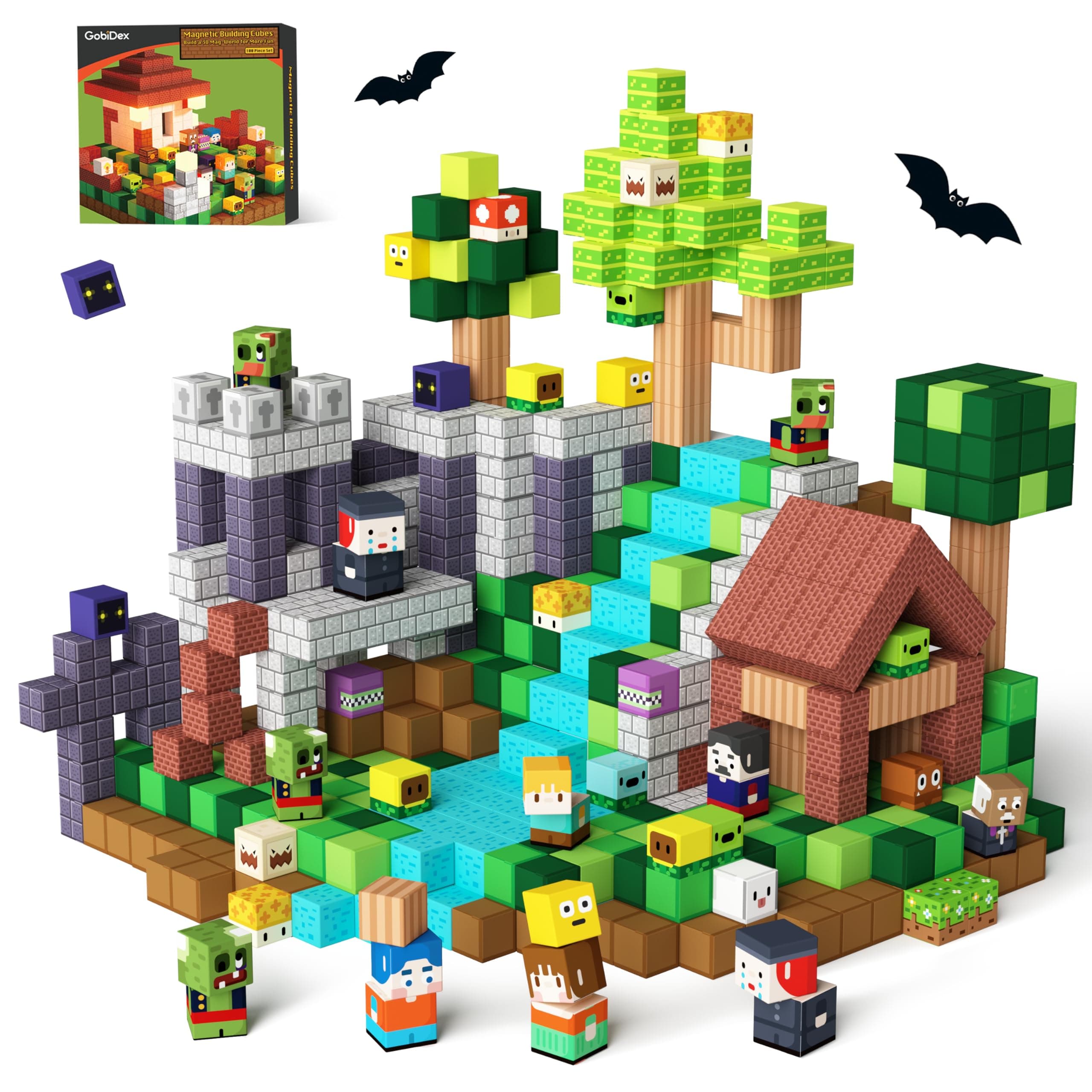GobiDex Magnetische Bausteine 100 Stück - Zomblock Magnetblöcke für Kinder 👦👧