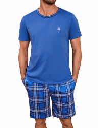 Jahetuul Schlafanzug Herren kurz Schlafhose Karomuster Pyjama XL Blau 😴👕 Angebot bei HelloDeals