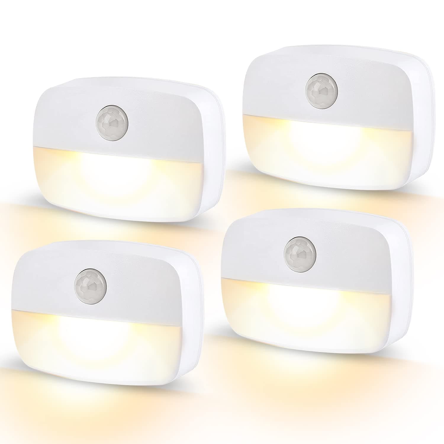 🌟AmzToo LED Nachtlicht mit Bewegungsmelder 4 Stück - Warmweißes Orientierungslicht für Flur, Bad, Schlafzimmer🌟