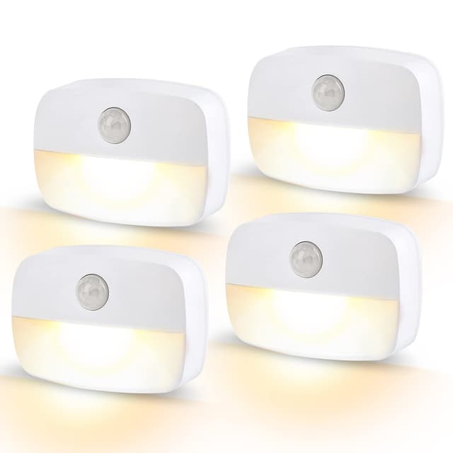 🌟AmzToo LED Nachtlicht mit Bewegungsmelder 4 Stück - Warmweißes Orientierungslicht für Flur, Bad, Schlafzimmer🌟
