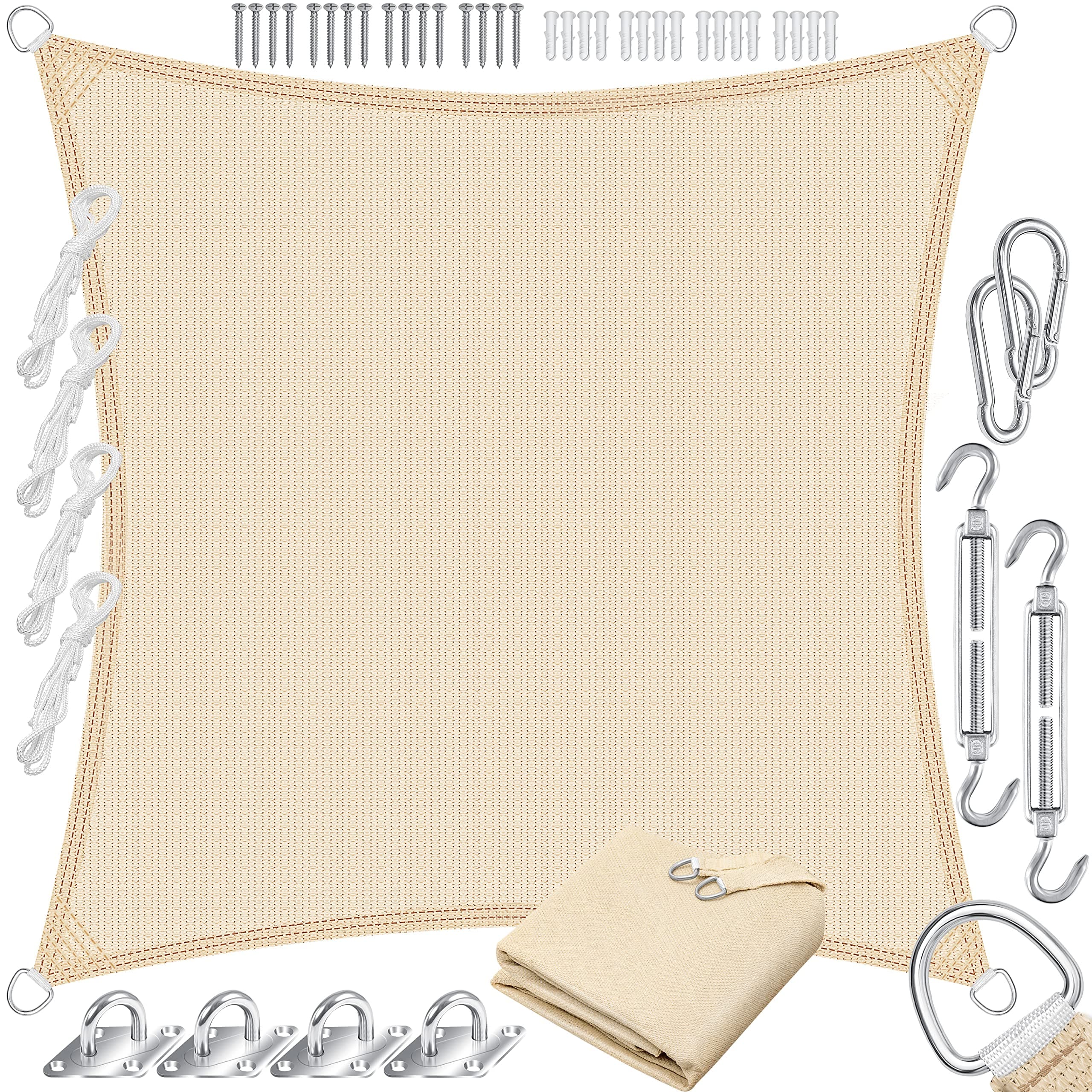 KESSER® Sonnensegel Sonnenschutz Windschutz | Quadrat 4x4m | Creme