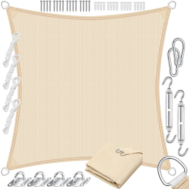 KESSER® Sonnensegel Sonnenschutz Windschutz | Quadrat 4x4m | Creme