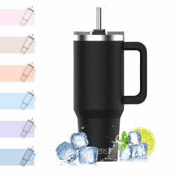 🌟 WATERSY 40oz Kaffeebecher to Go Thermobecher 🚗 Doppelwandiger Edelstahl Vakuum Auslaufsicher Trinkbecher mit Griff und Strohhalm 🔥 Schwarz 1183 ml Schwarz Angebot bei HelloDeals