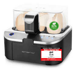 🥚🍳 EMERIO sprechender Eierkocher SIEGER Preis/Leistung NEUHEIT Schwarz, Silber Angebot bei HelloDeals