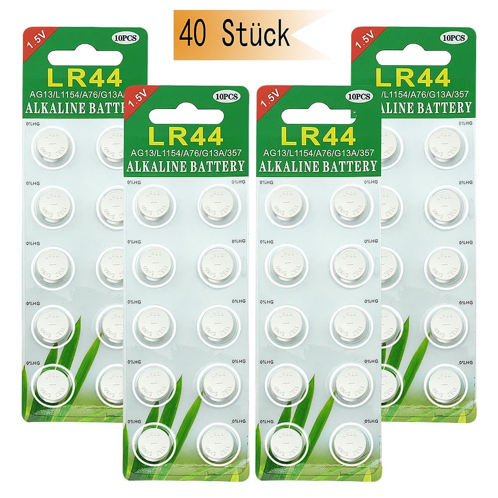 🔋🔋 GutAlkaLi 40 Stück AG13 LR44 1.5V Alkaline Knopfzelle Batterien Ohne Quecksilber (357/357A/L1154/A76/GPA76) LR44-40 Stück 🔋🔋