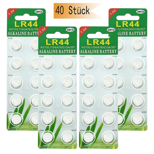 🔋🔋 GutAlkaLi 40 Stück AG13 LR44 1.5V Alkaline Knopfzelle Batterien Ohne Quecksilber (357/357A/L1154/A76/GPA76) LR44-40 Stück 🔋🔋