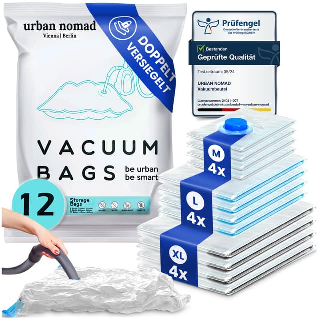Vakuumbeutel Kleidung 12er Set - Vakuum Beutel für Staubsauger | Reise Kompressionsbeutel