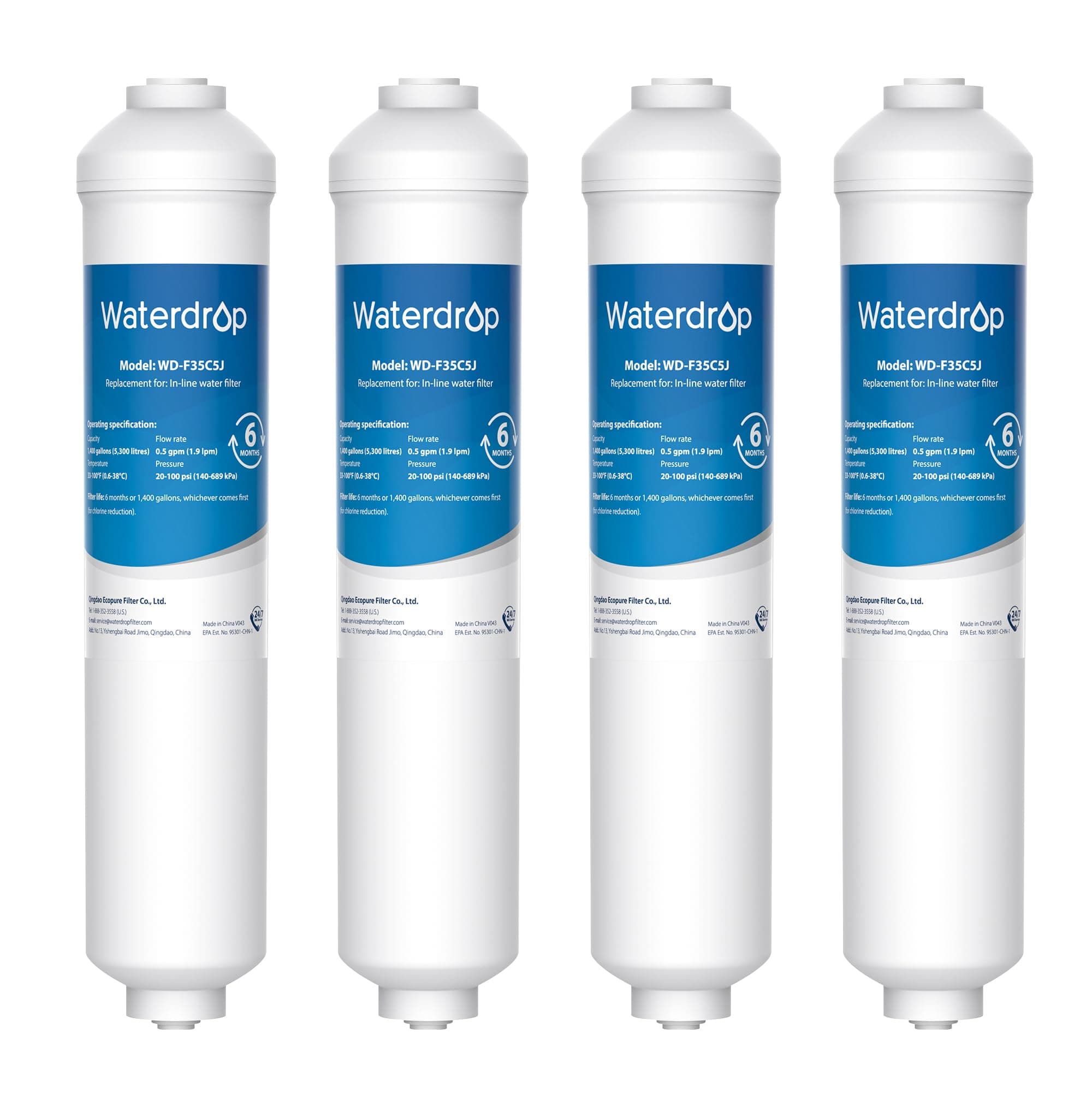 🌊💧🌿 Waterdrop Kühlschrank Wasserfilter Ersatz für Samsung® Wasserfilter DA29-10105J HAFEX/EXP, DA2010CB, HAIER® LG® Inline Wasserfilter (4 Stück)