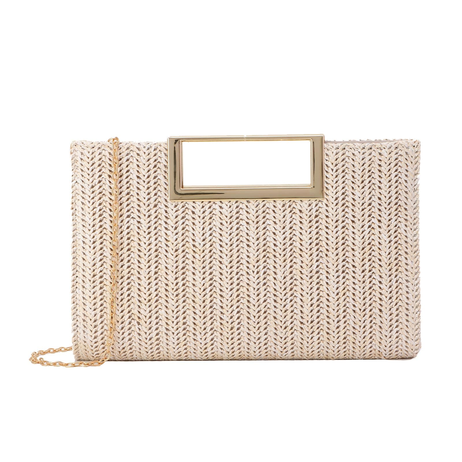 Ynport Crefreak Damen Stroh Clutch Sommer Stroh Dinner Schultertasche mit Metallkette 👜