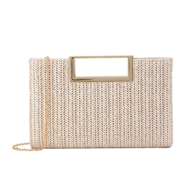 Ynport Crefreak Damen Stroh Clutch Sommer Stroh Dinner Schultertasche mit Metallkette 👜