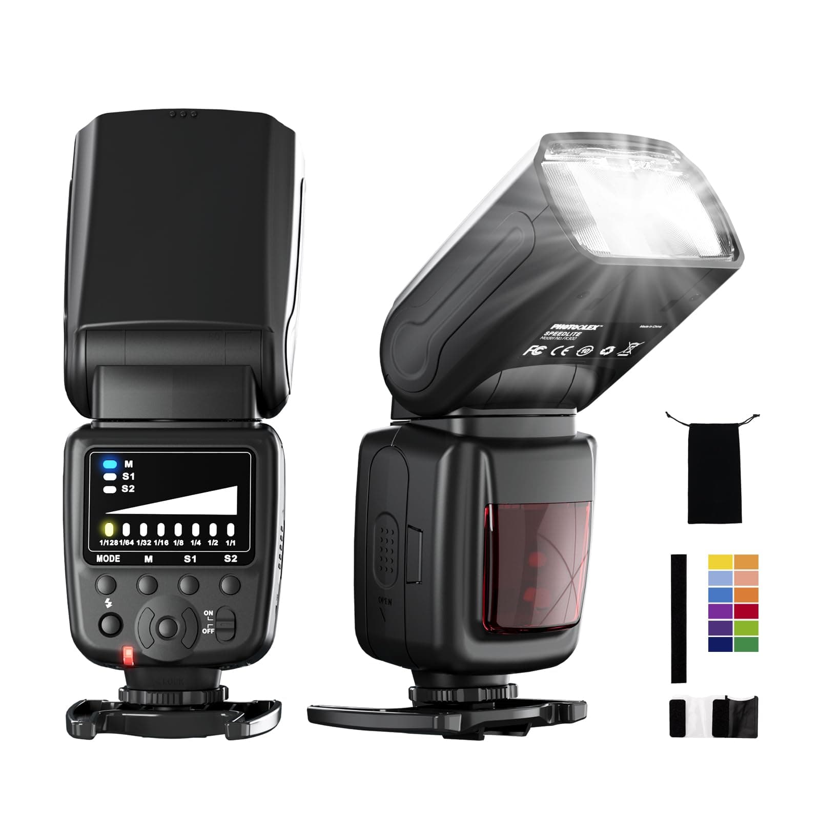 PHOTOOLEX Blitz Flash Speedlite für Canon Nikon Sony Panasonic Olympus Pentax Fujifilm Sigma Minolta und Andere SLR Digital SLR Film SLR Kameras und Digital Kameras mit Single-Kontakt Hot-Schuh FK300 📸💡