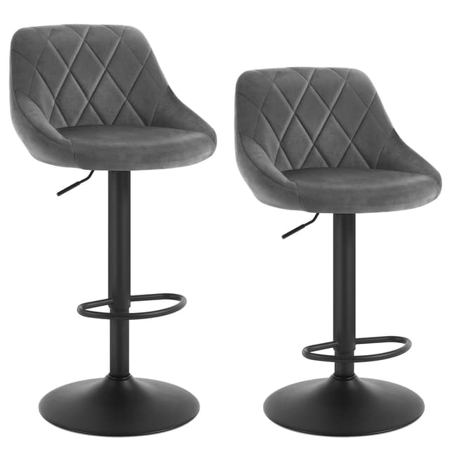 🪑🌟WOLTU Barhocker Tresenhocker, Gute gepolstert, Samt, Höhenverstellbar, Drehbar, 2 x Hocker, Dunkelgrau Dunkelgrau Samt - Angebot