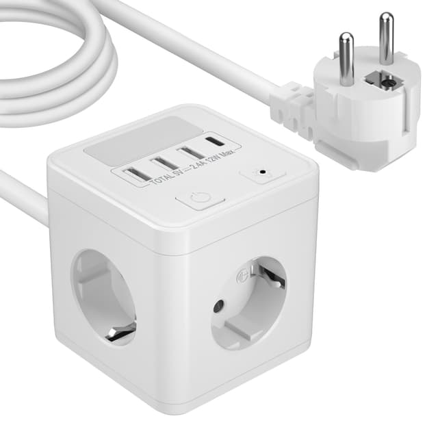 Steckdosenwürfel mit USB C und Nachtlicht 🌙 - Mehrfachsteckdose 4-fach mit Schalter und Überspannungsschutz